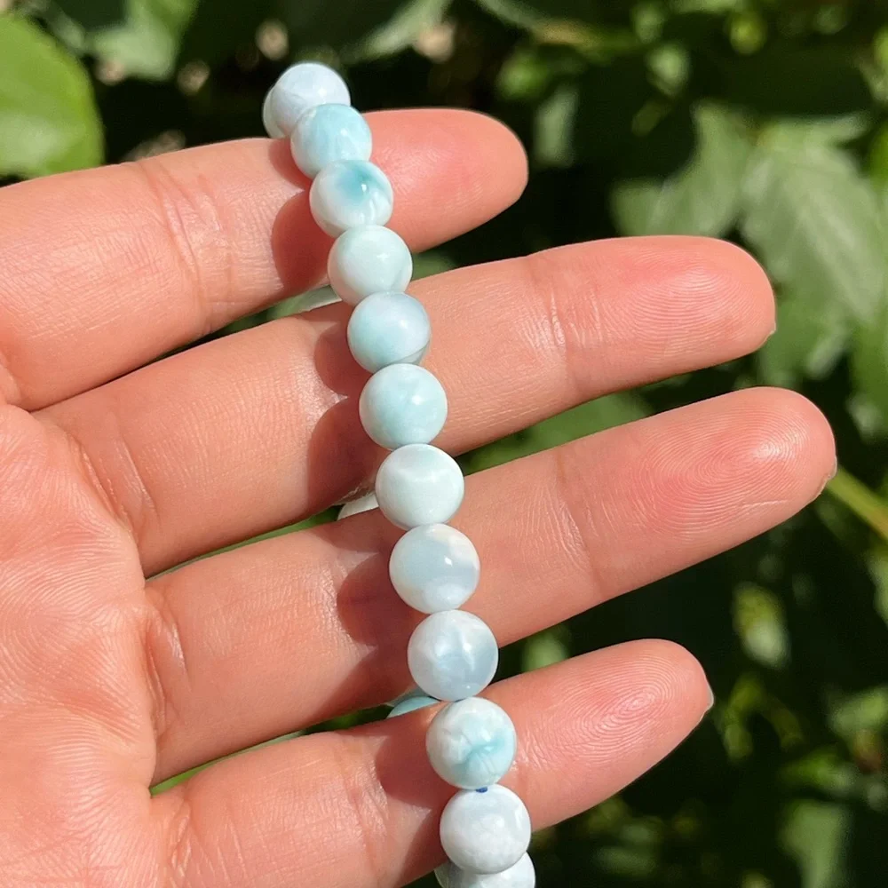8mm stretchable natural Larimar bracelet - Picture 6 of 8
